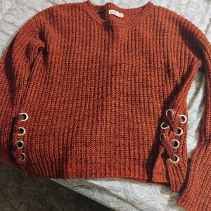 It's Our Time Rust Sweater with Lace-Up Sides